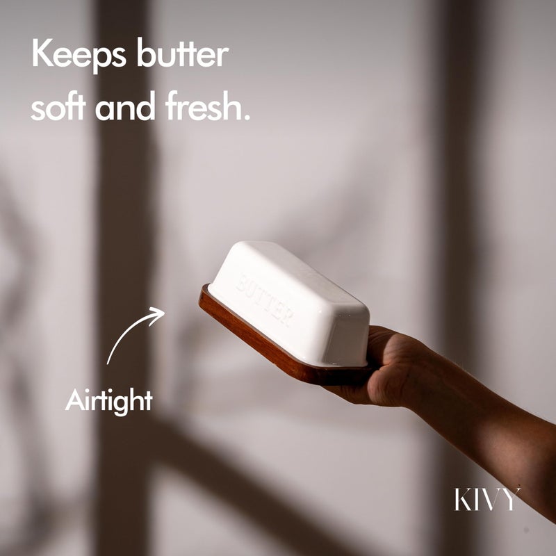 KIVY Ceramic butter dish with airtight lid that keeps butter soft - For countertop and refrigerator door shelf - Butter dish ceramic - Butter holder for counter - Covered butter dishes - Image 2